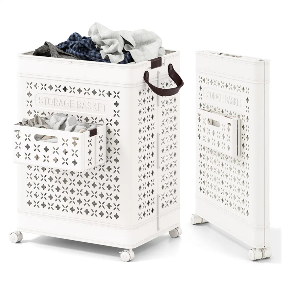 20 Gallon Foldable Laundry Hamper With Mini Hanging Basket PP Hollow Design