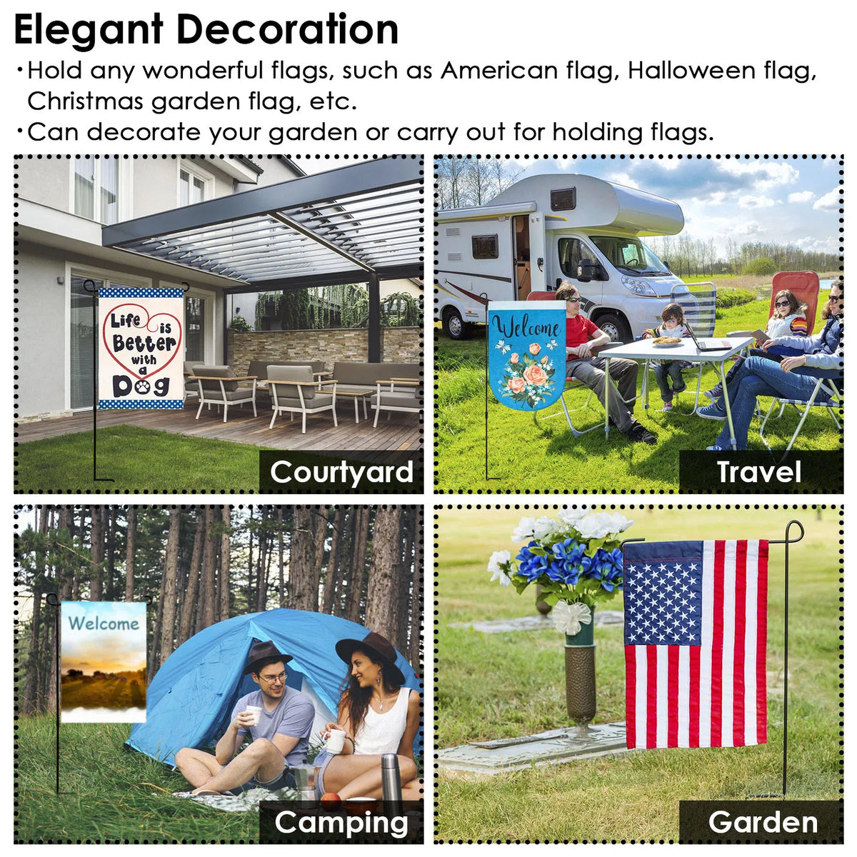 Garden Flag Stand Flagpole Weatherproof Wrought Iron Coated Yard Flag Holder - Image 4