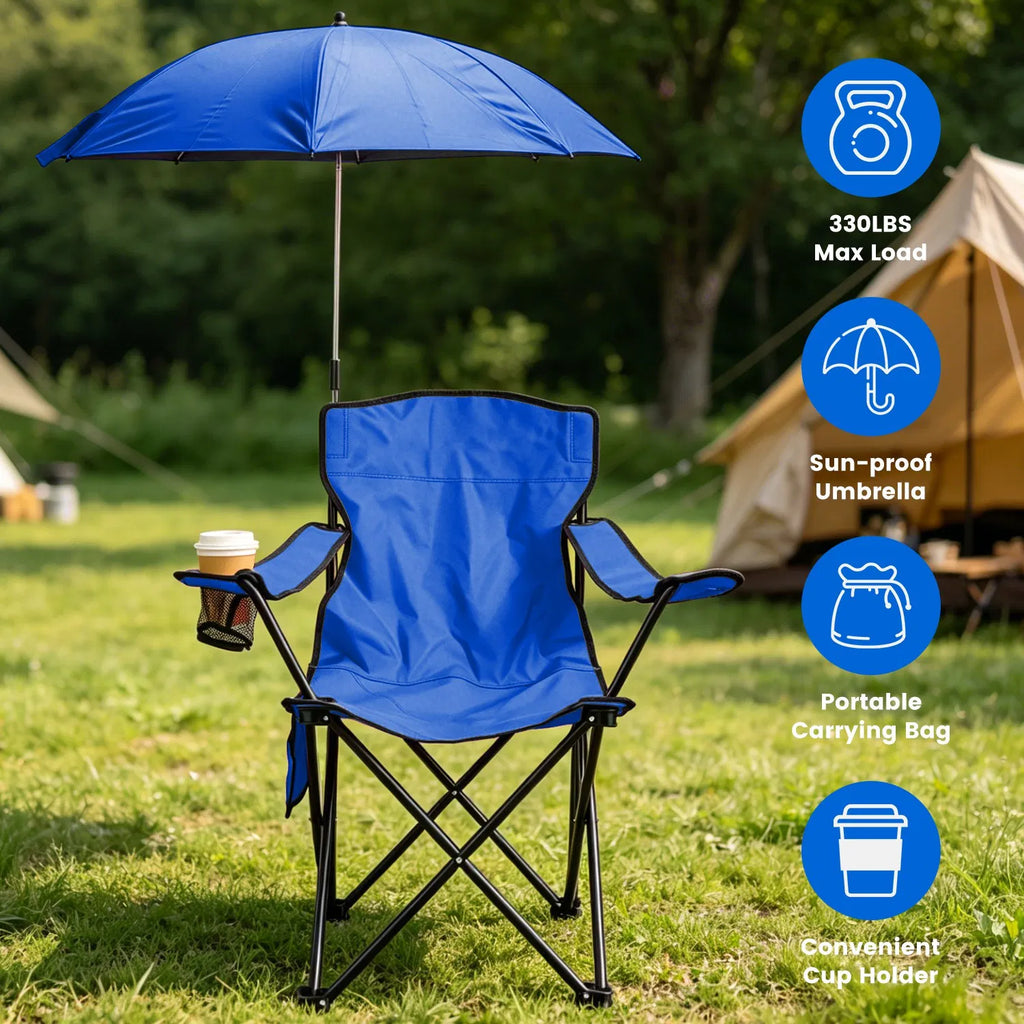 Camping Chair with Umbrella Lightweight Foldable Outdoor Chair with Cup Holder - Image 5
