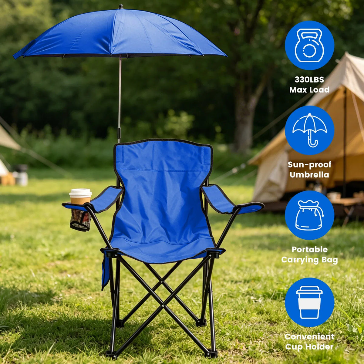 Camping Chair with Umbrella Lightweight Foldable Outdoor Chair with Cup Holder - Image 5