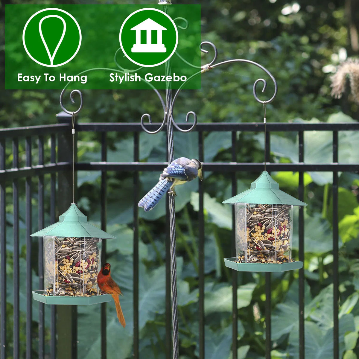 Hanging Gazebo Wild Bird Feeder Outdoor Bird Seed Station with Large Capacity 6 - Image 2
