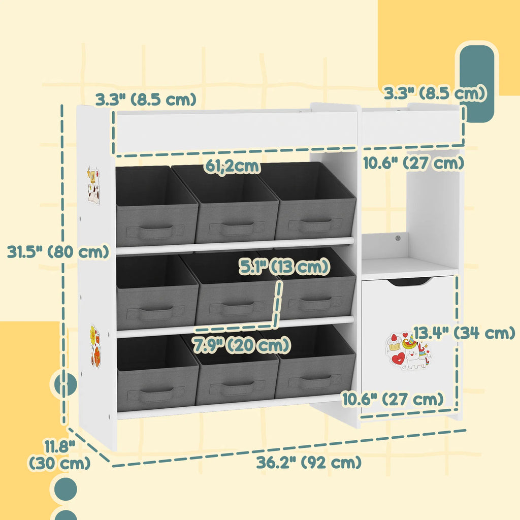 Toy Storage Organizer with 9 Non Woven Fabric Boxes Storage Cabinet & Shelves - Image 2