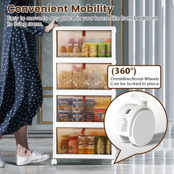 4-Tier Foldable Stackable Storage Bins with Lids and Magnetic Front Doors - Structured Edge and Material Texture