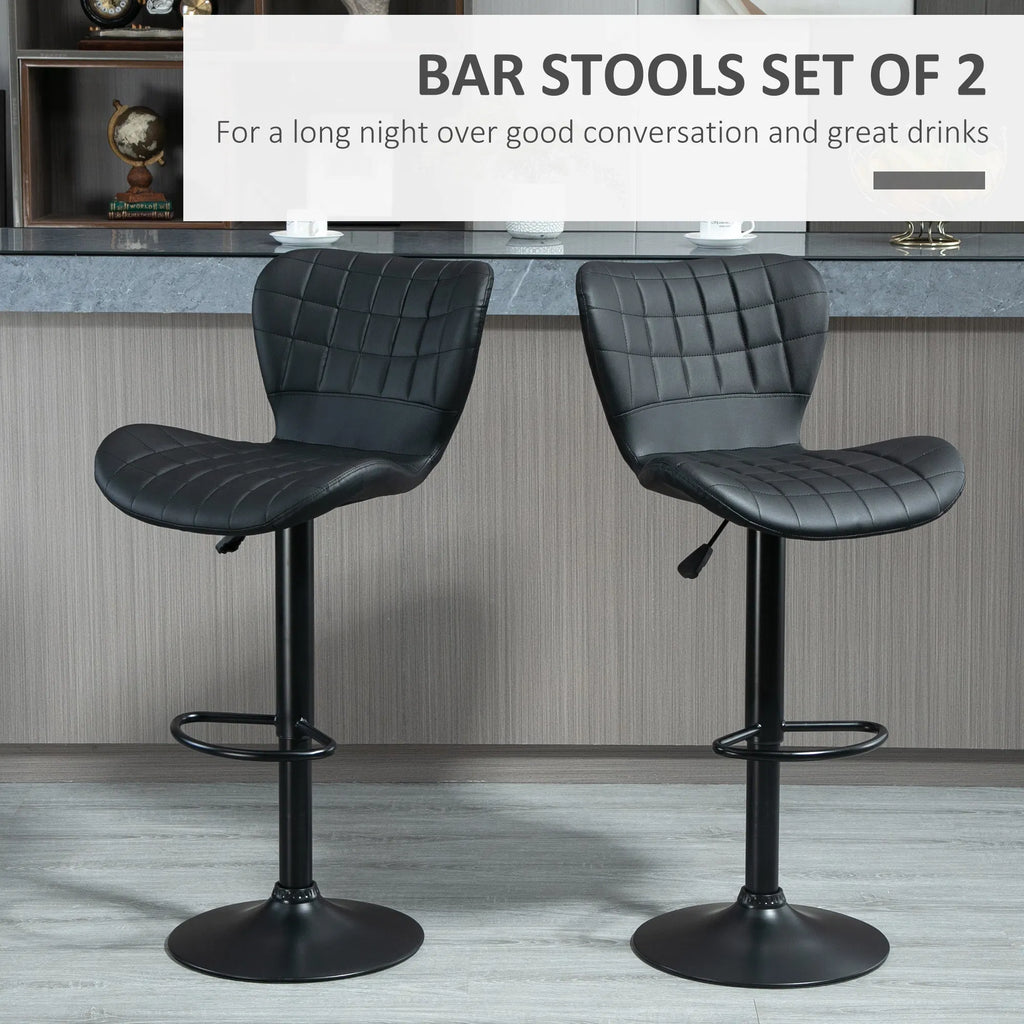 Bar Stools Set of 2 Adjustable Height Swivel Bar Chairs PU Leather - Image 3