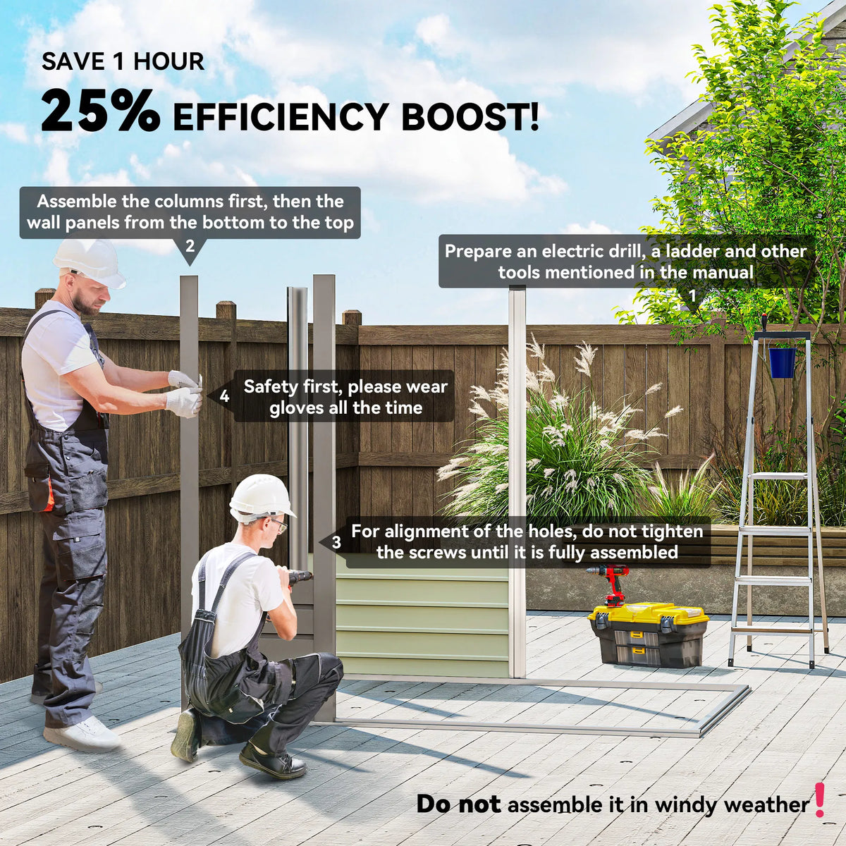 6 x 4FT Galvanized Garden Storage Shed Metal Outdoor Shed with Double Doors - Image 2