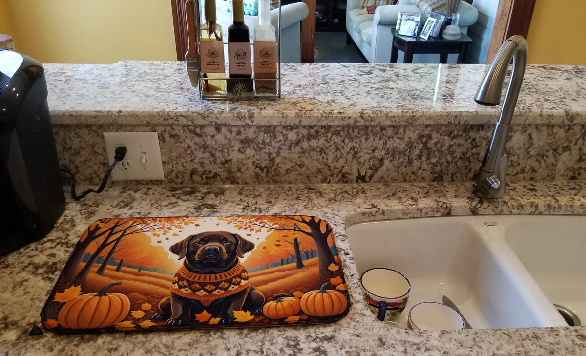 Chocolate Labrador Retriever Fall Dish Drying Mat Absorbent Dish Drying Mat Pad