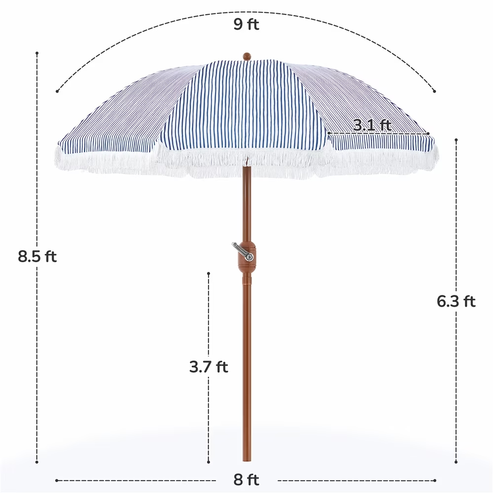 9Ft Garden Patio Umbrella With Crank Operating Mechanism BlueWhite