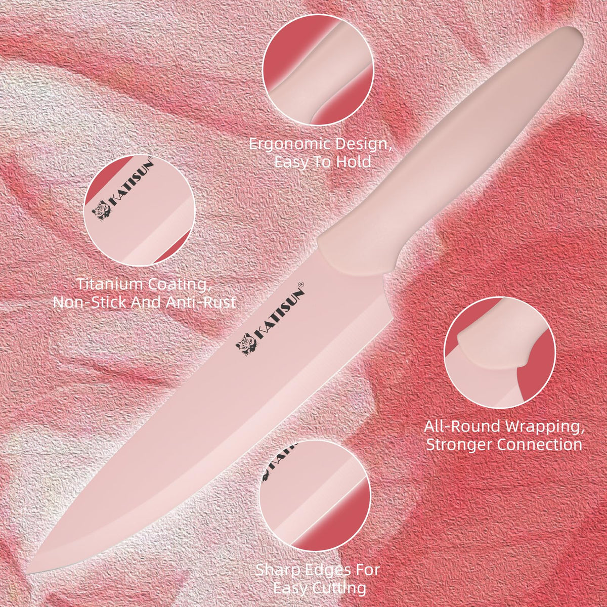 Kitchen Knife Set With Guards 13 Piece Pink Non Stick Boxed Knives Set - Image 3