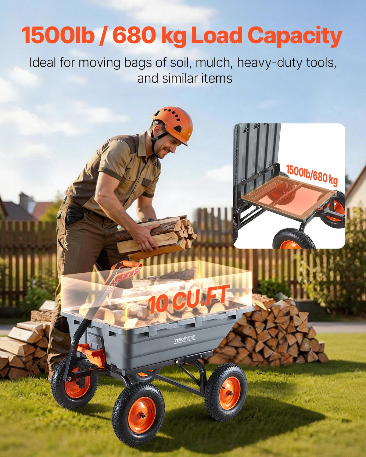 1500-lb heavy-duty poly garden dump cart product detail