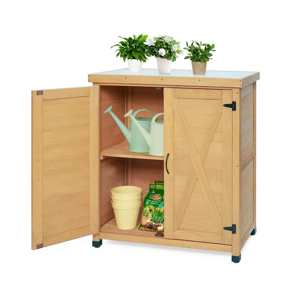 solid wood outdoor potting bench with storage cabinet product detail