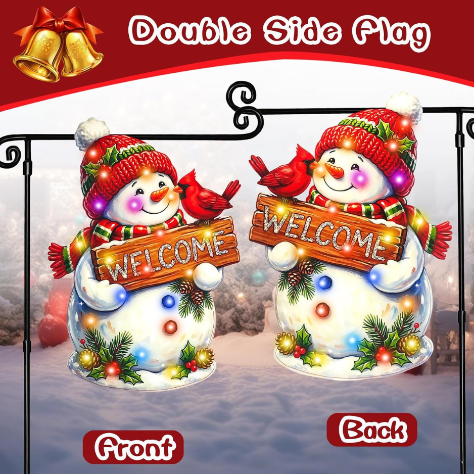 Lighted Christmas Garden Flag Snowman Holiday Decor 12x18 In - Image 2