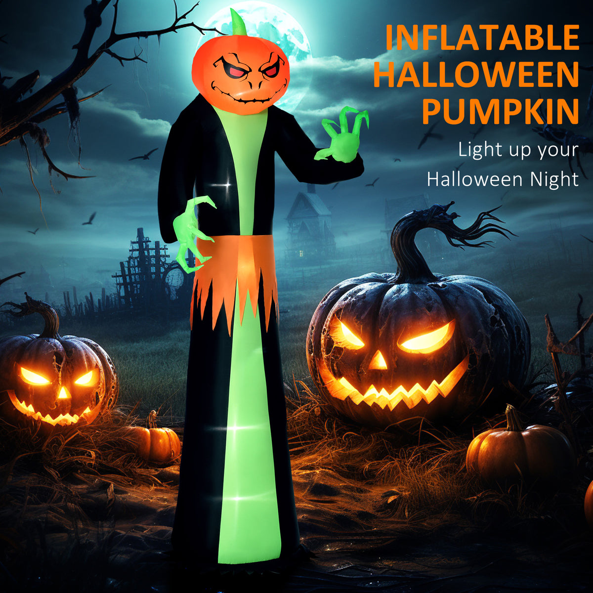9FT Halloween Inflatable Pumpkin Ghost With Built In LED Lights Blow Up - Image 2