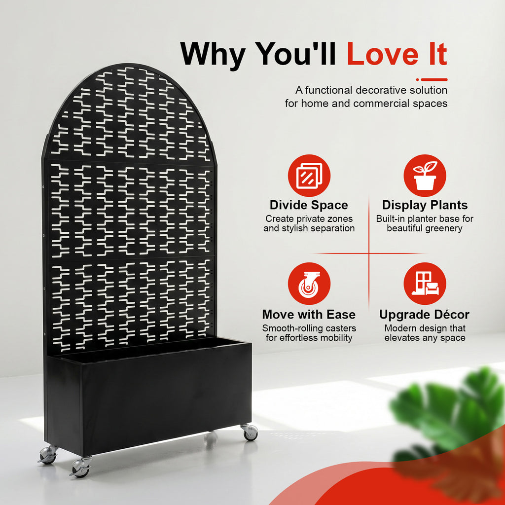 71in metal outdoor privacy screen with planter box product detail
