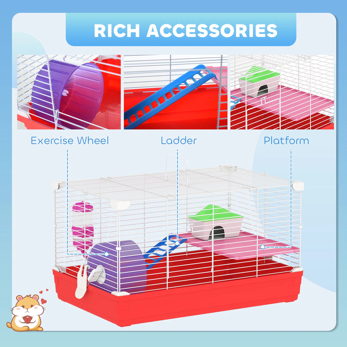 18.5'' Hamster Cage with Exercise Wheel and Water Bottle Dishes Rat House and - Image 3