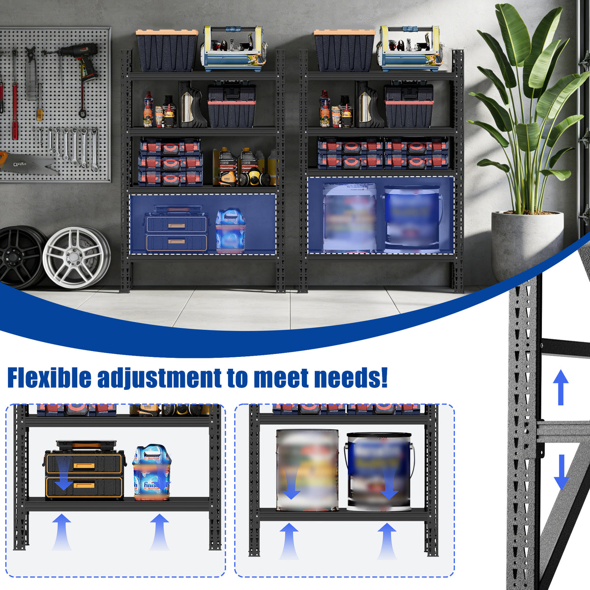Heavy Duty Metal Adjustable Garage Shelves 69 in H x 47 in W - Image 3