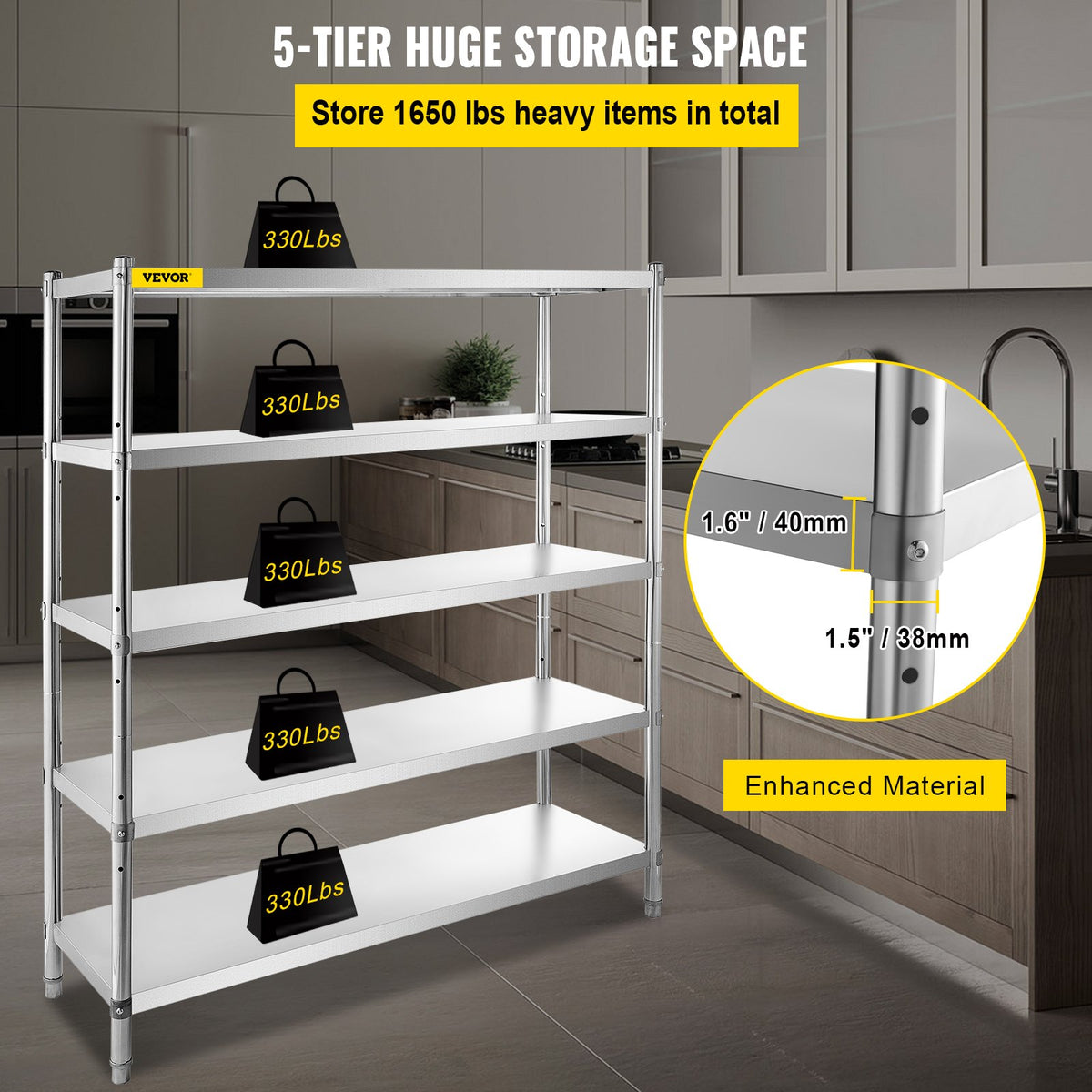 5 Tier Stainless Steel Garage Shelving Unit 71 in H x 71 in W x 18 in D - Image 2