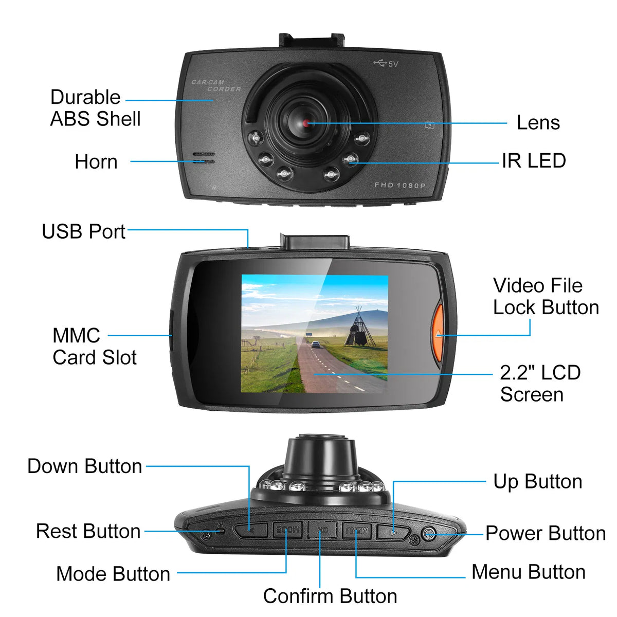 1080P HD Car Dash Cam 90° Wide Angle Dash Camera with Night Vision 6 IR - Image 2