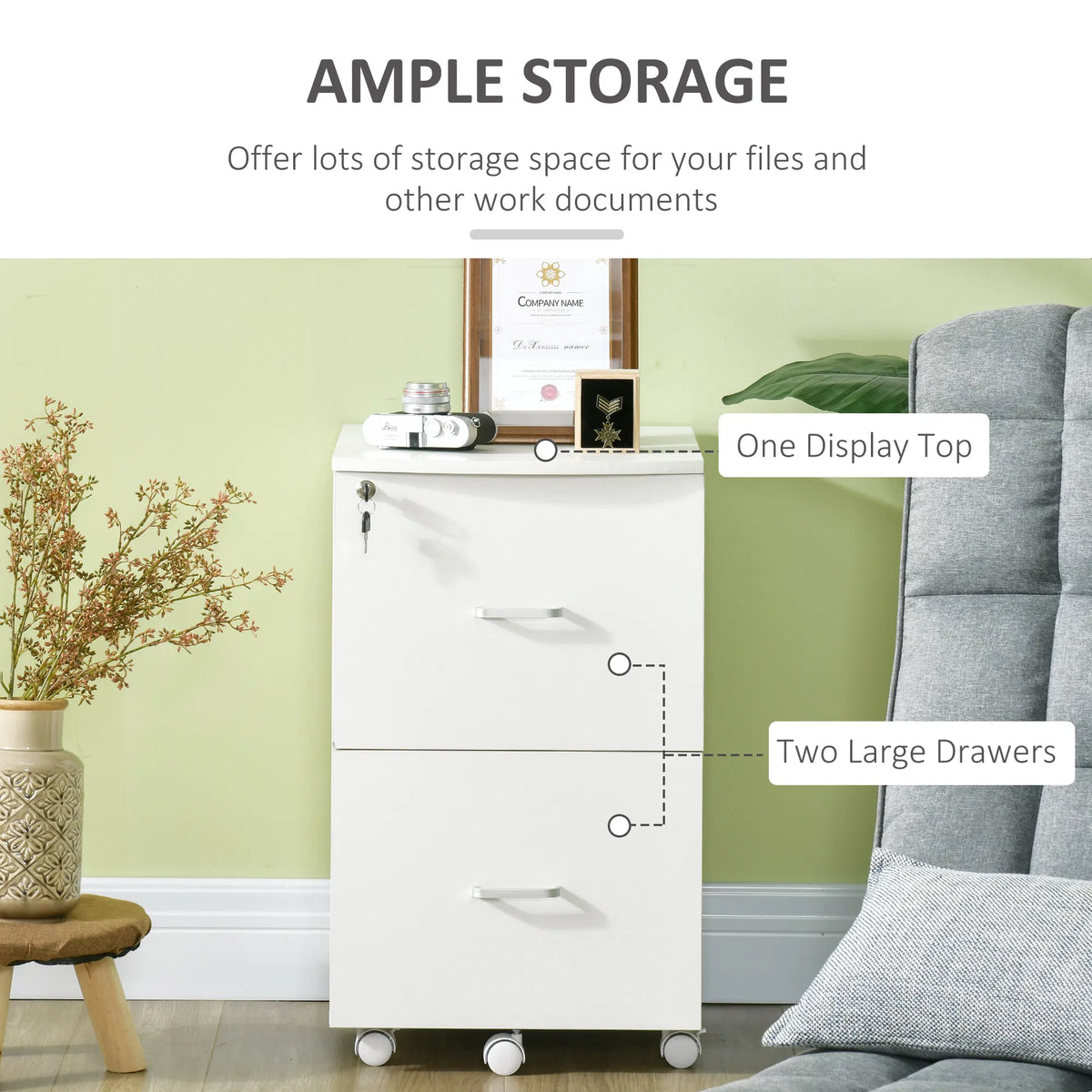 2 Drawer Mobile File Cabinet with Lock Wood Office Filing Cabinet with Locking