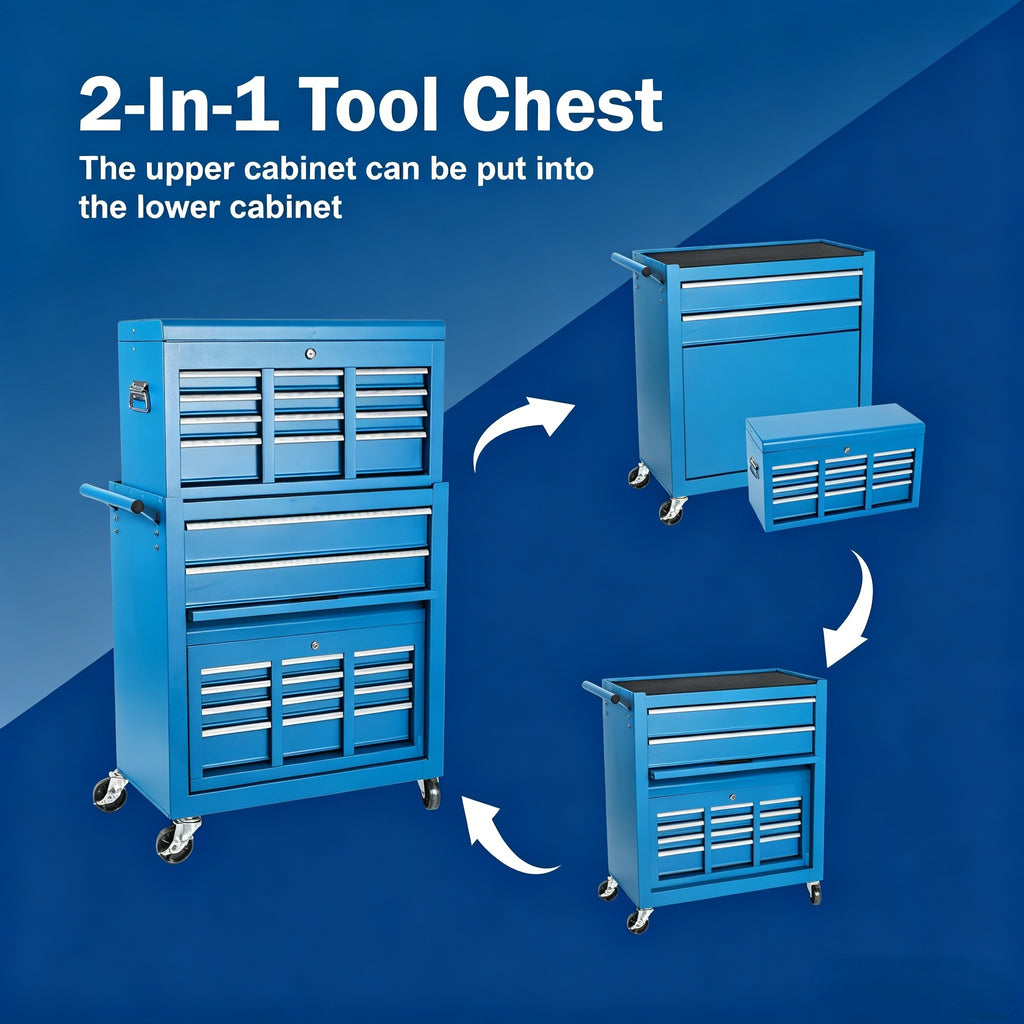 Tool Chest 8 Drawer Rolling Tool Storage Cabinet With 2 In 1 Detachable - Image 3