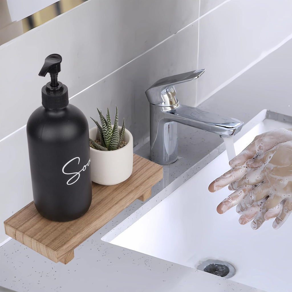 wooden bathroom countertop storage rack main view