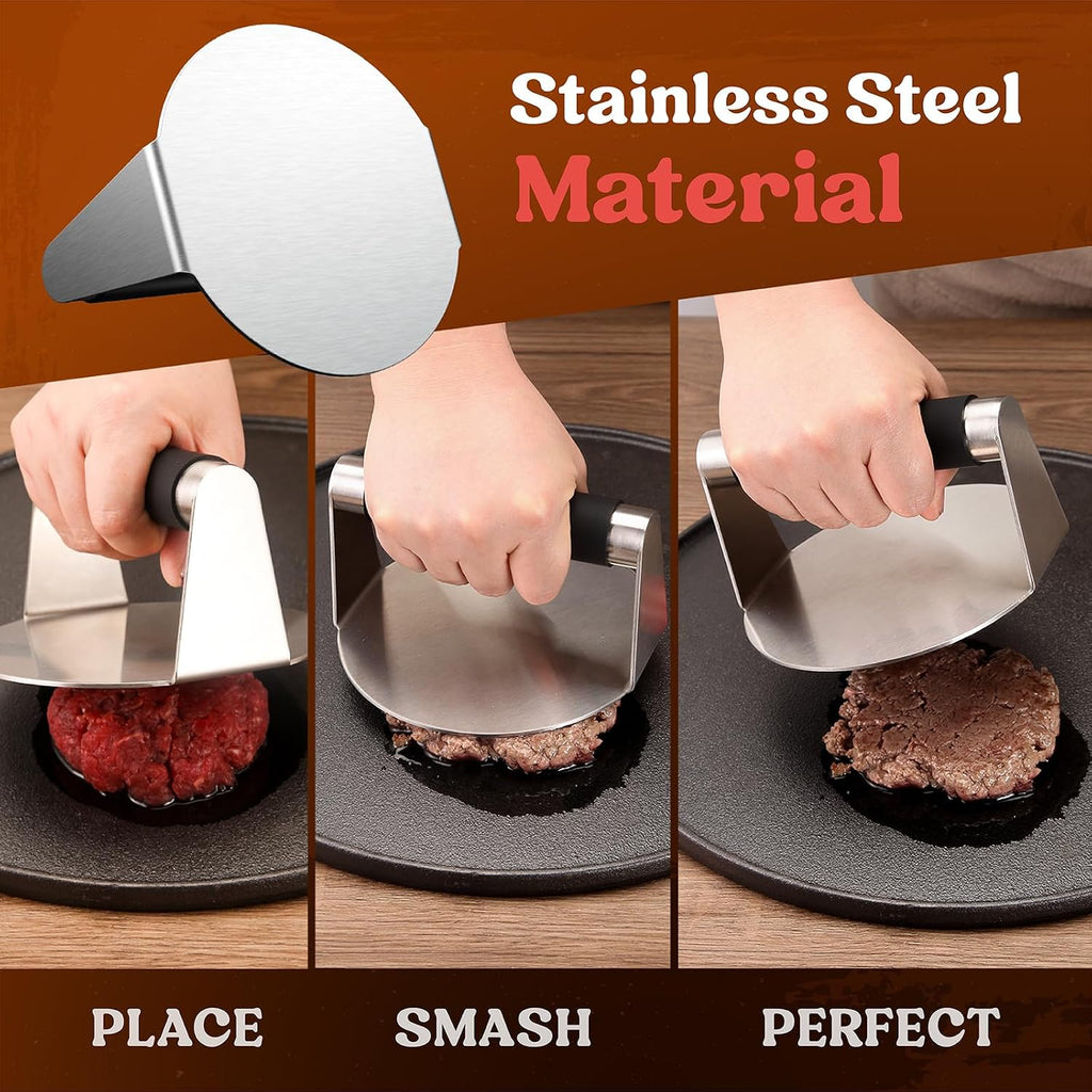 Smash Burger Press Stainless Steel Hamburger Smasher For Griddle 5.5 Inch