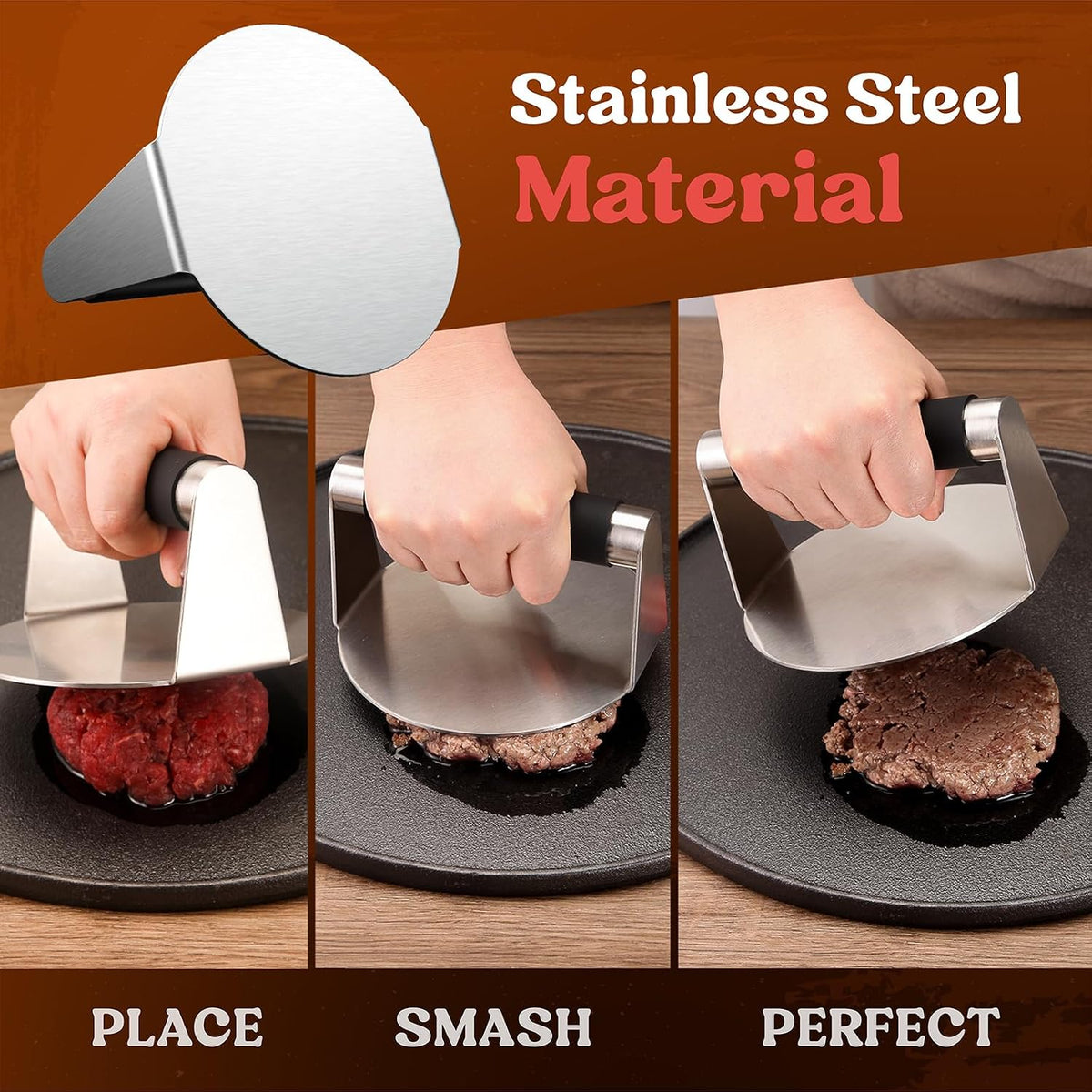 Smash Burger Press Stainless Steel Hamburger Smasher For Griddle 5.5 Inch