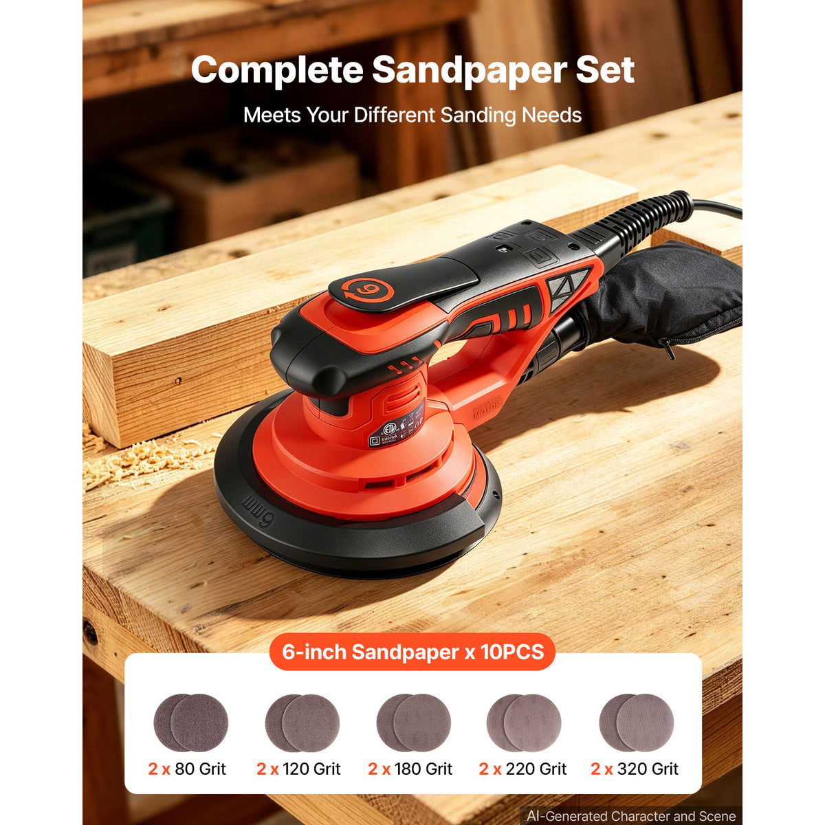 6 Inch Random Orbital Sander 400W Brushless Orbital Sander 4000 10000RPM 7