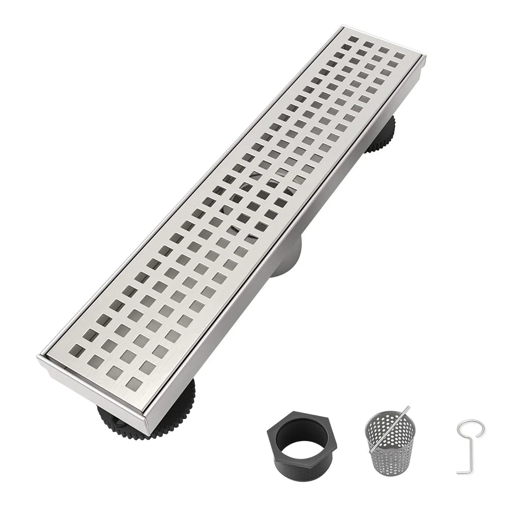 12 Inch Linear Shower Drain with Removable Square Patterned Grate 304 - Image 5