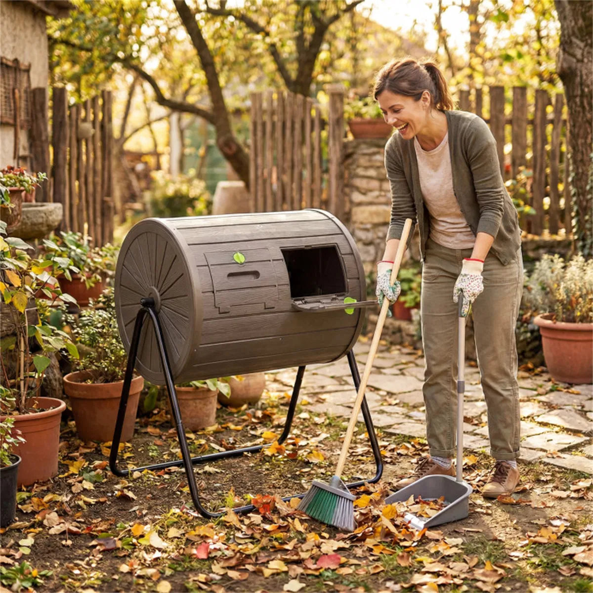Dual Chamber Compost Tumbler 37.5Gal 360° Rotating Compost Bin with Stirring - Image 4