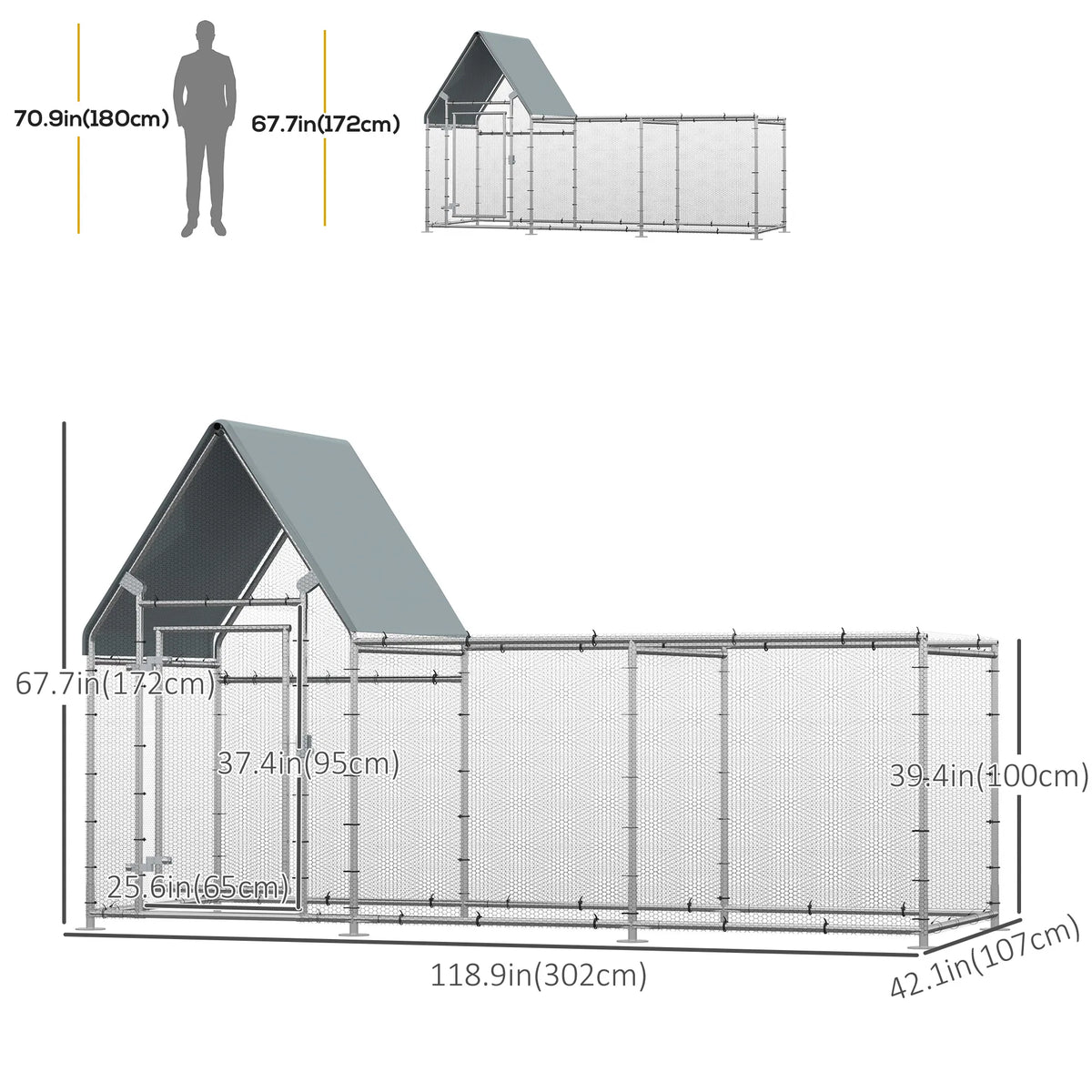 Walk In Chicken Run Large Galvanized Chicken Coop Hen Poultry House Cage - Image 3