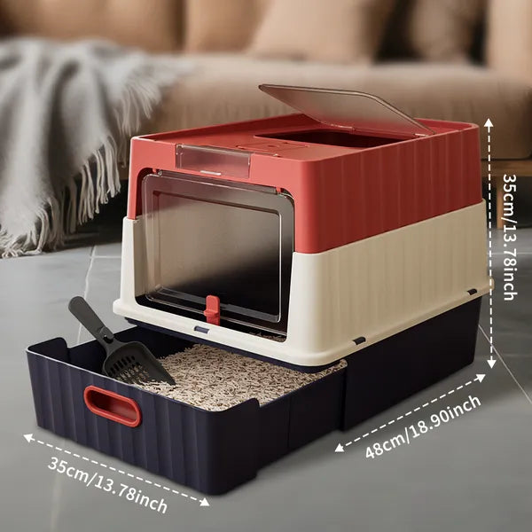 Simple Drawer Style Red Cat Litter Box Humanized Design Does Not Occupy - Image 3
