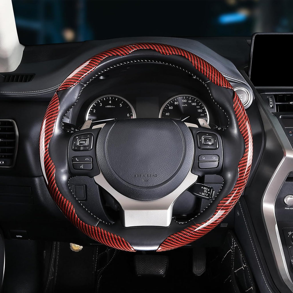 Car Steering Wheel Cover Set Bright Carbon Fiber Wrap Non Slip 3pcs - Image 5
