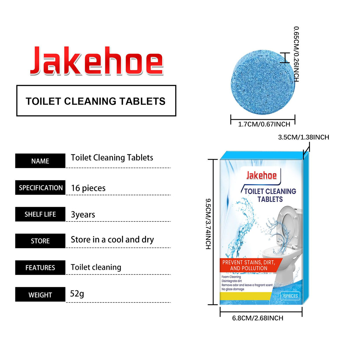 jakehoe toilet bowl cleaning tablets dimensions and features