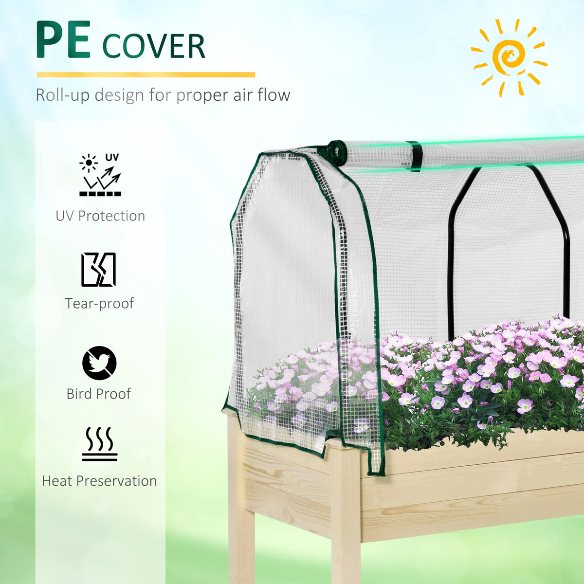 Raised Garden Bed with PE Greenhouse Cover Outdoor Elevated Wood Planter Box - Image 5
