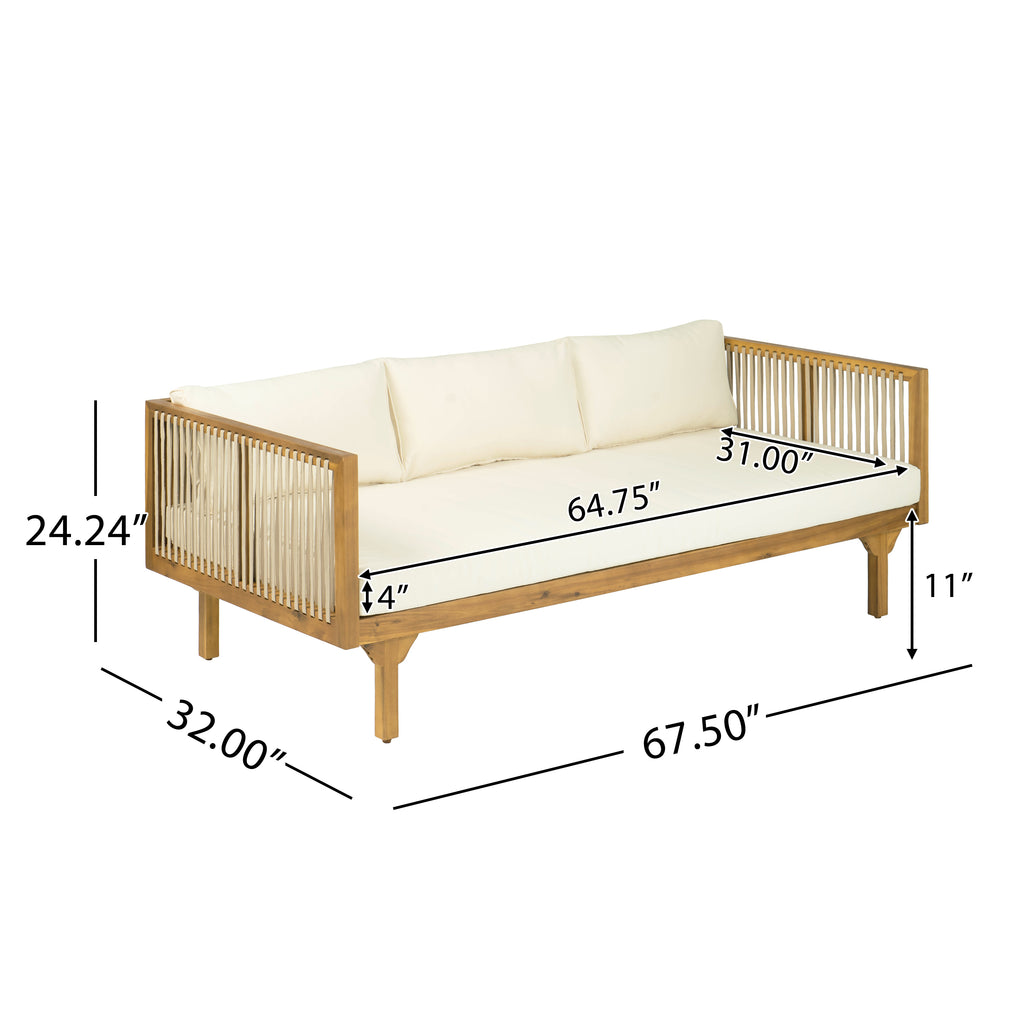 Outdoor Patio Sofa with Acacia Wood Frame and Rope Detail