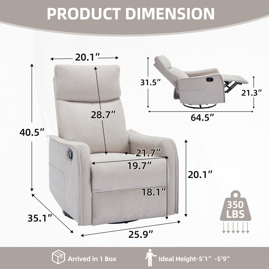 Heat Massage Manual Recliner Chair with Rocker and Swivel in Fabric for Living - Image 3