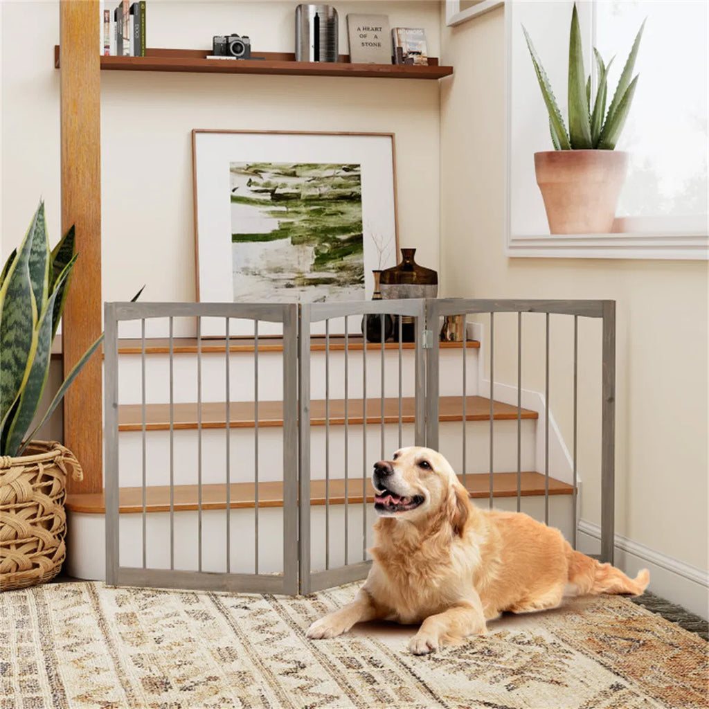 63" x 30" Gray Wooden Pet Fence - Image 2