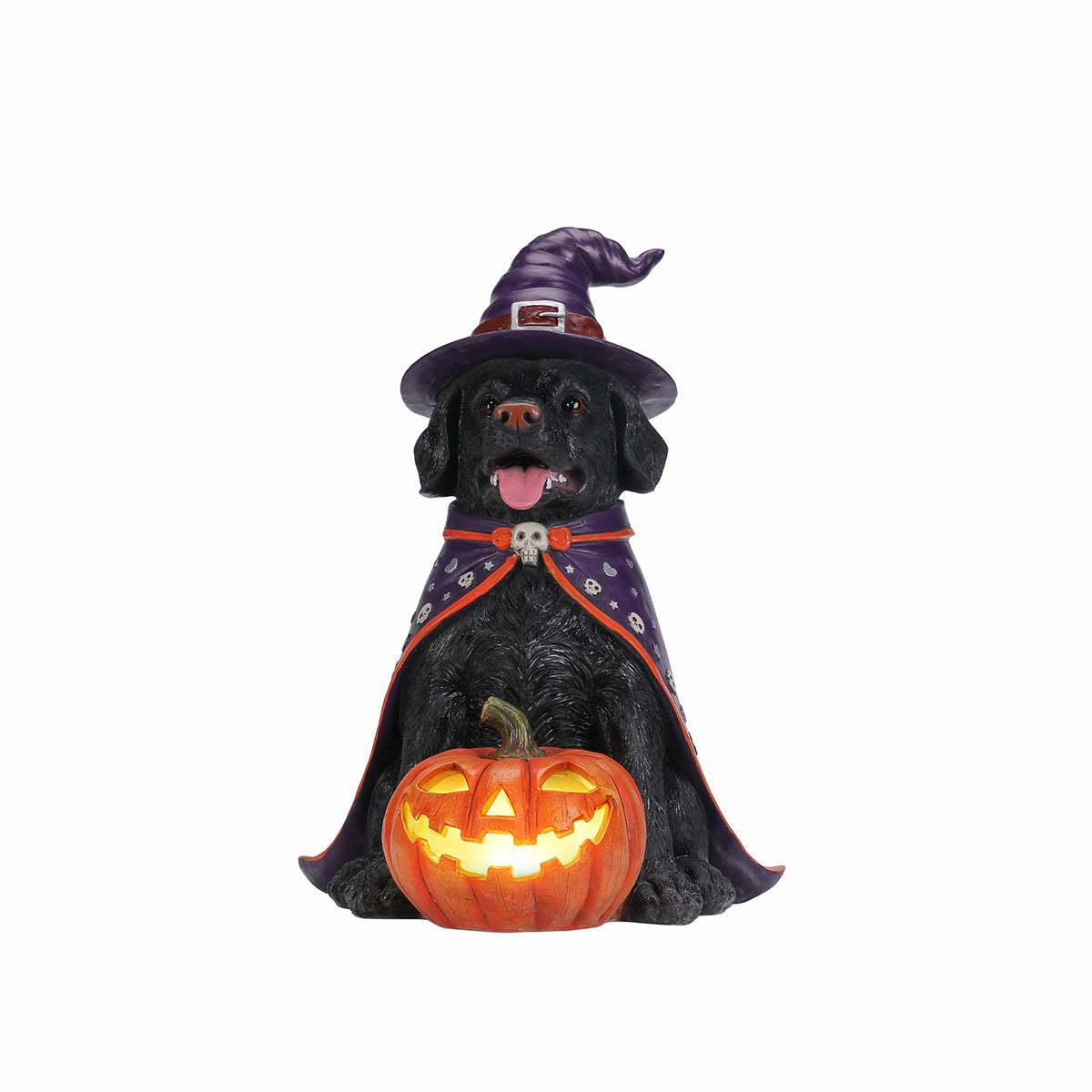 Halloween Black Labrador Retriever Dog Statue Large Sitting Dog Figurine with