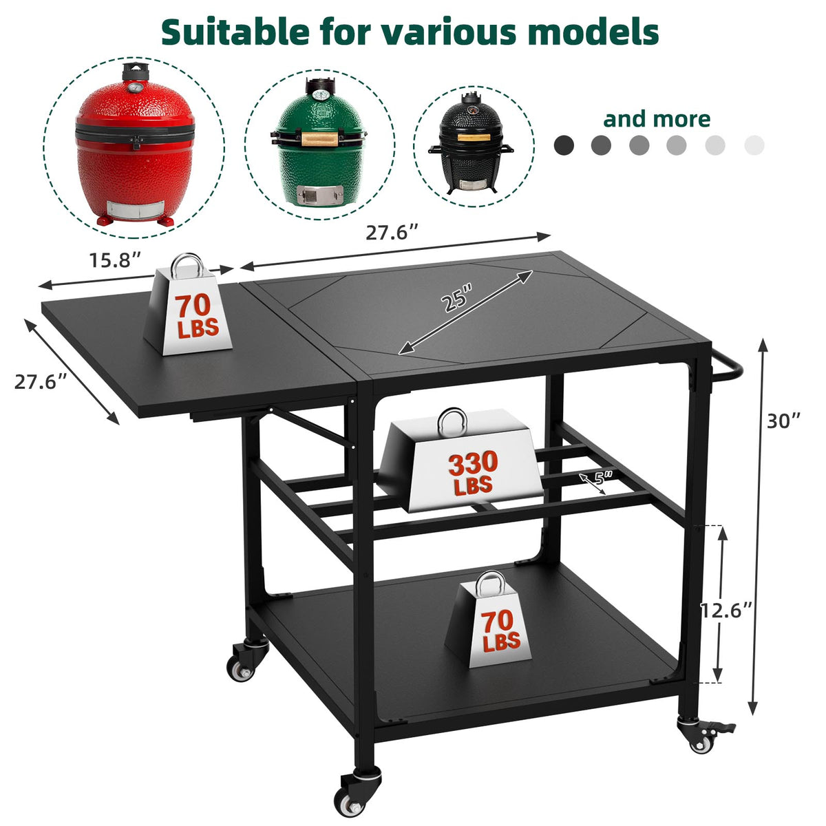 metal outdoor grill prep table and BBQ cart product view 4