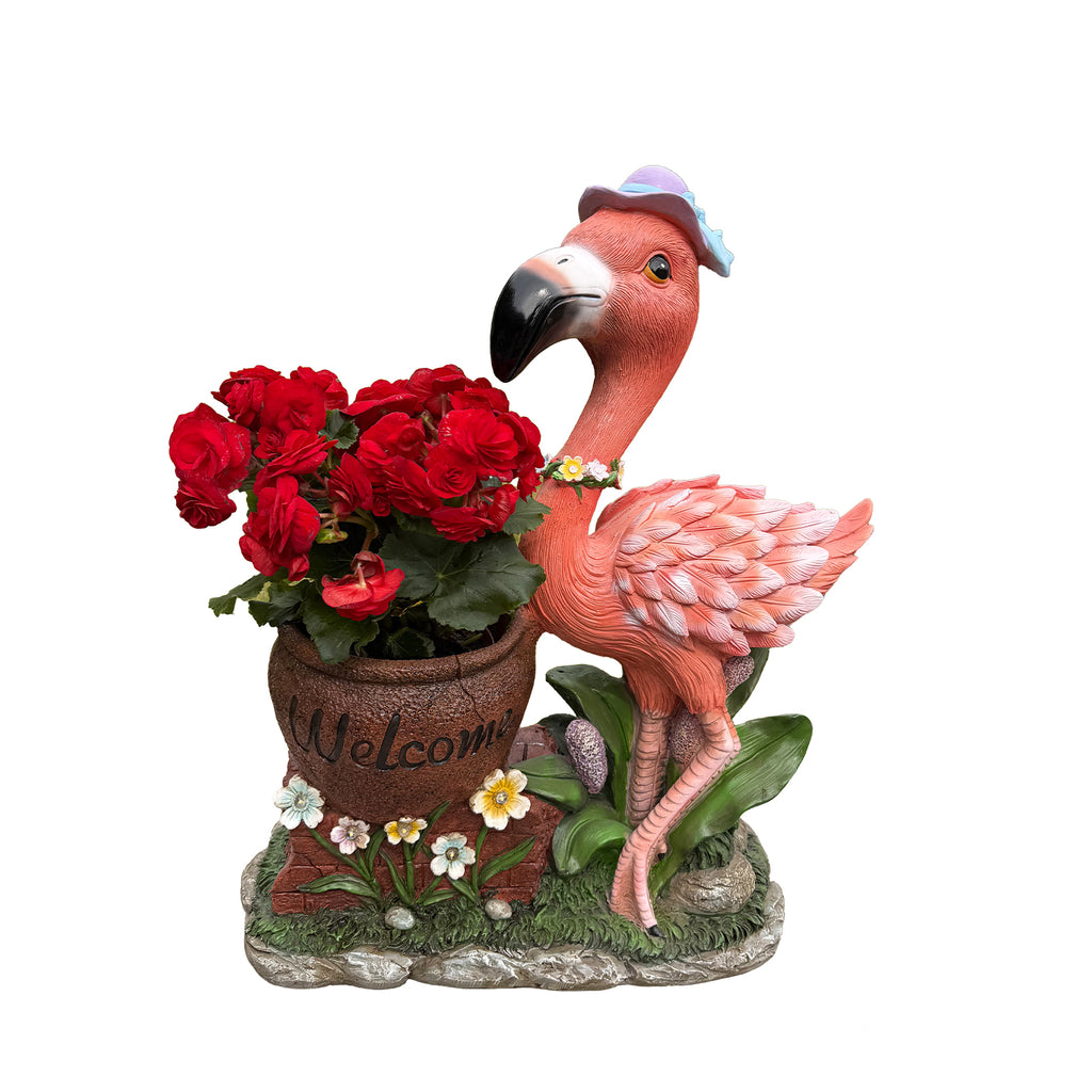 Outdoor Garden Sculpture Flamingo Flower Pot Planter Unique Yard Statue