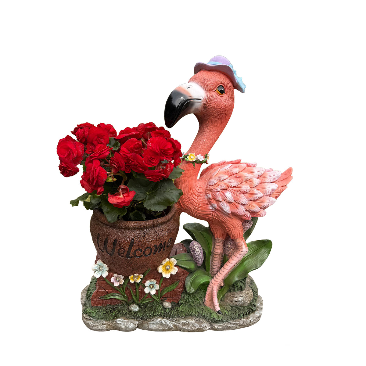 Outdoor Garden Sculpture Flamingo Flower Pot Planter Unique Yard Statue