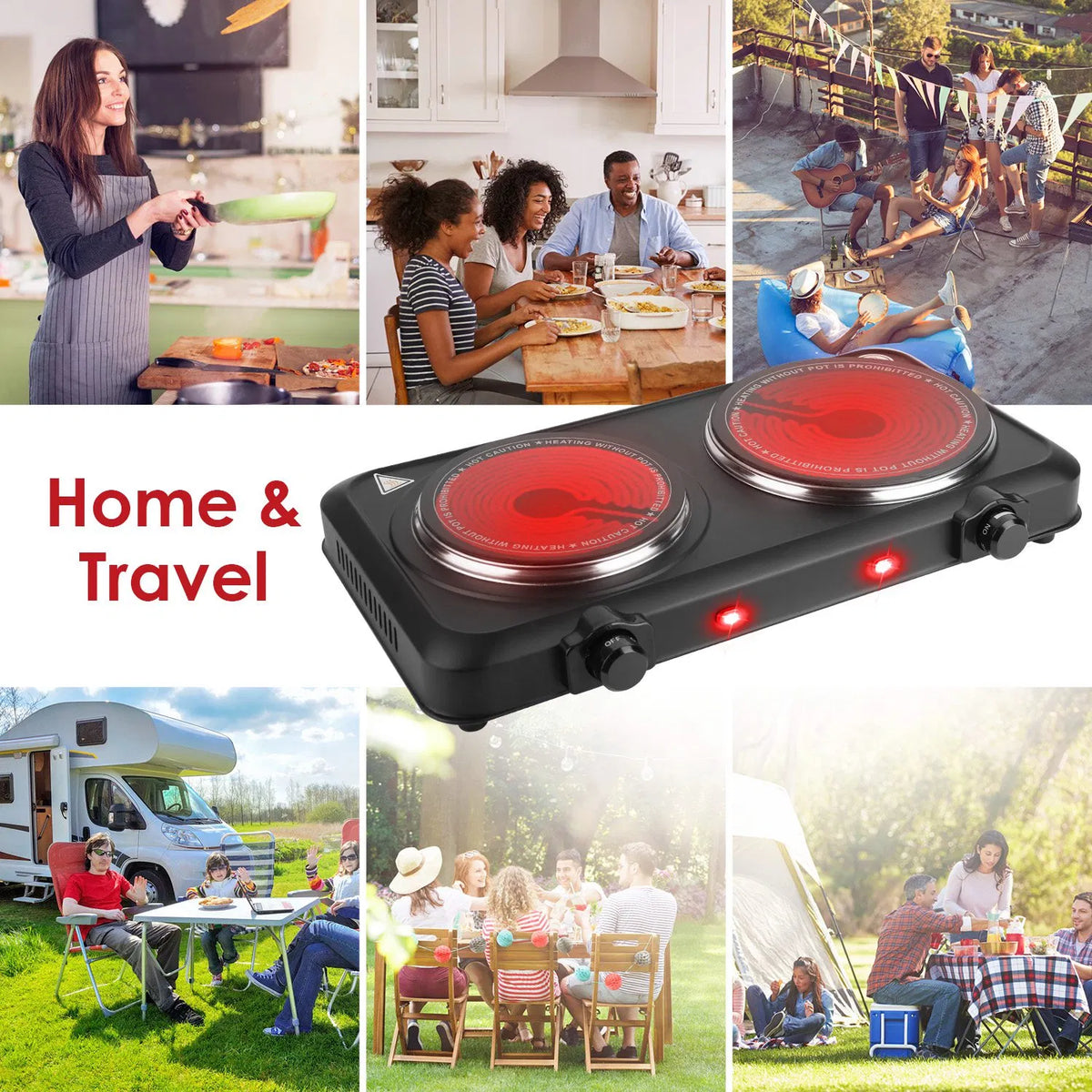 Infrared Dual Burner Hot Plate 1000W & 800W Glass Plates Quick/Even Heating