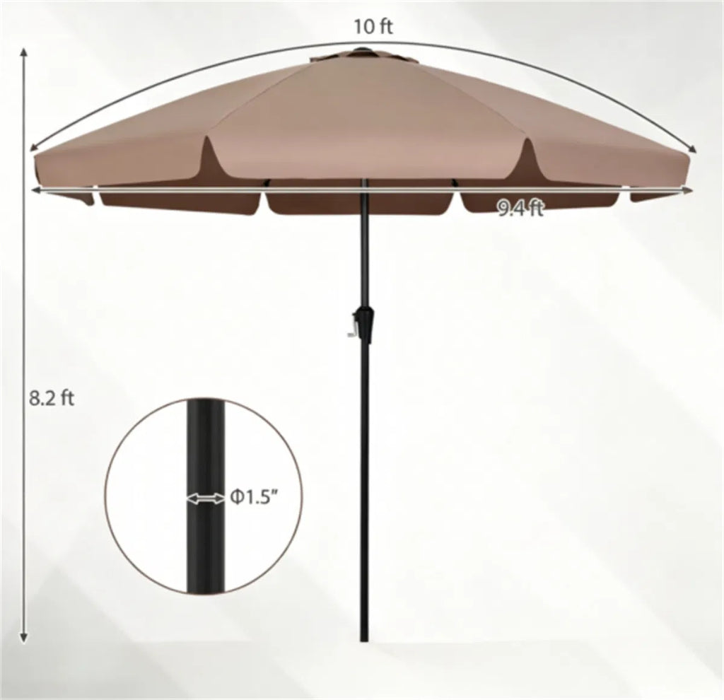 Brown 10ft Scalloped Patio Umbrella with PushButton Tilt Vented Outdoor Market - Image 5