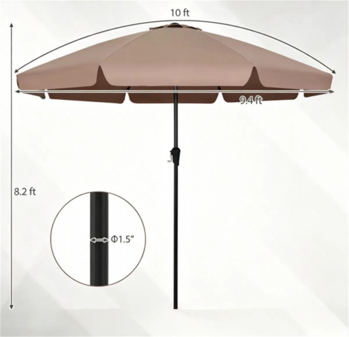 Brown 10ft Scalloped Patio Umbrella with PushButton Tilt Vented Outdoor Market - Image 5