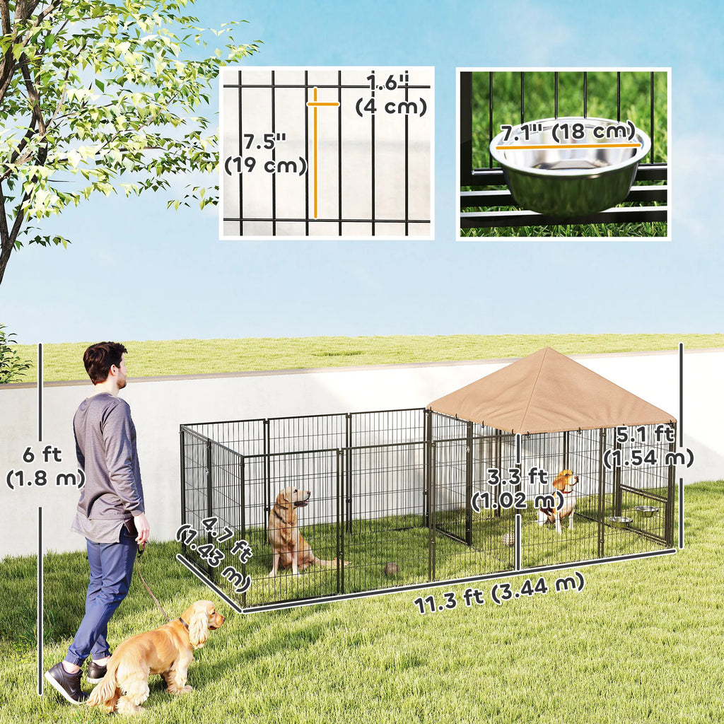 Outdoor Dog Kennel with Rotating and Adjustable Height Bowls Waterproof - Image 3