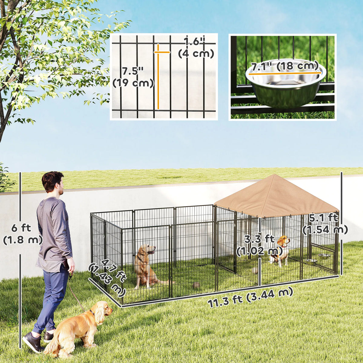 Outdoor Dog Kennel with Rotating and Adjustable Height Bowls Waterproof - Image 3