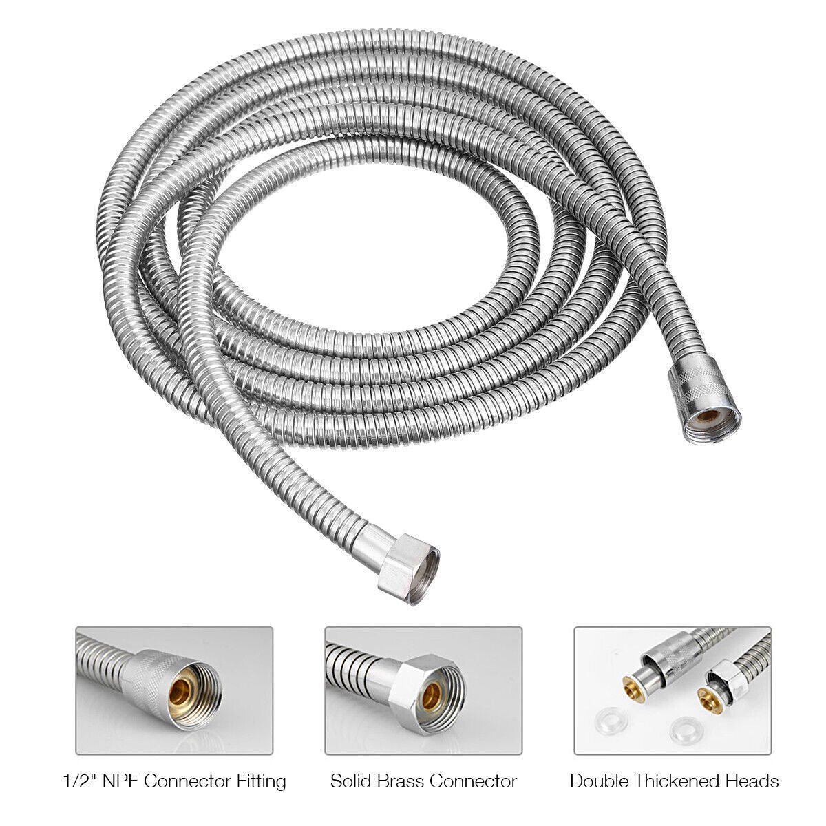 118inch 3 M Shower Hose Flexible Stainless Steel Chrome Shower Head Hose Pipe - Image 4