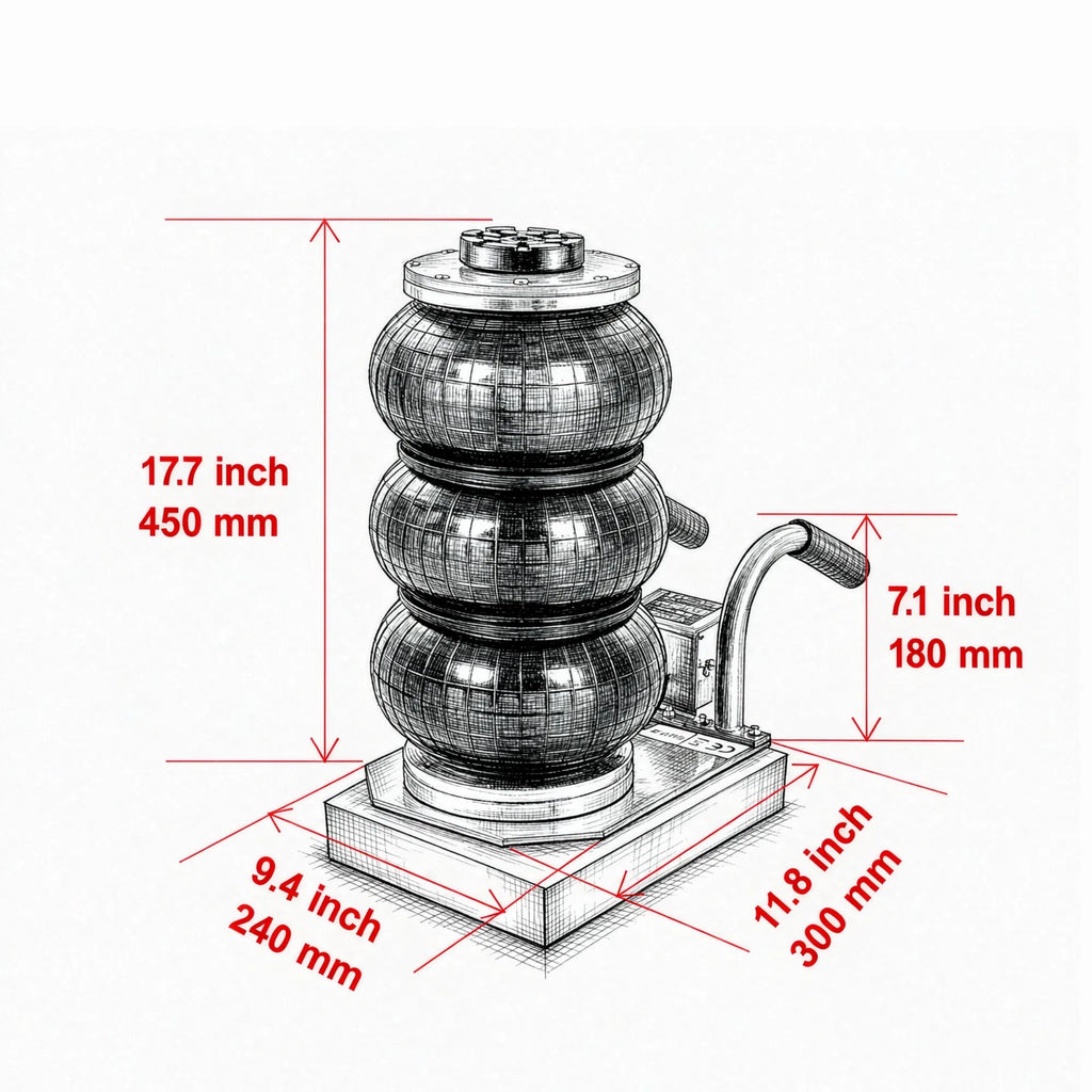 3 Ton/6600 lbs Triple Bag Air Jack with Six Steel Pipes 17.7" Fast Lifting - Image 5