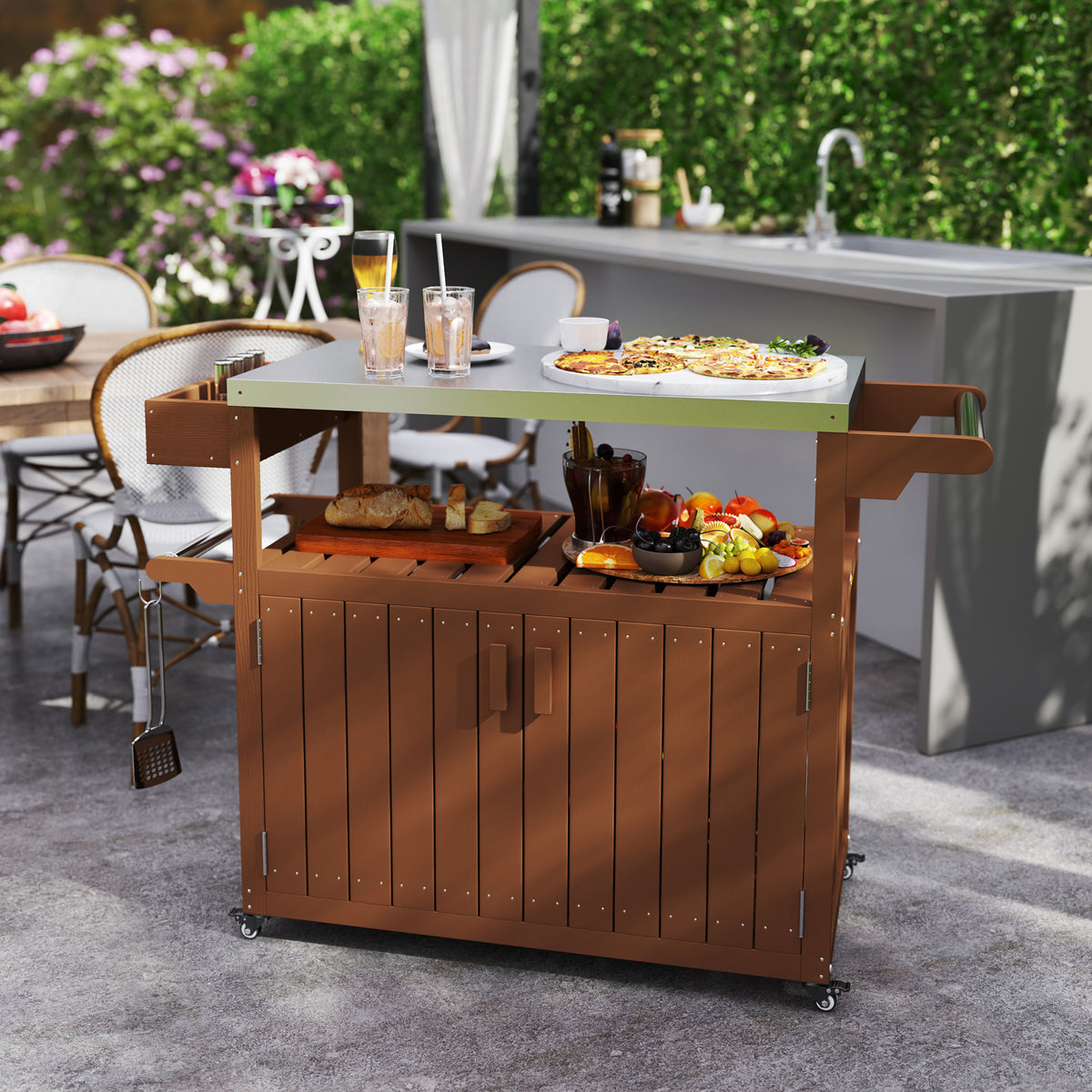 mobile outdoor bar cart with stainless steel top product view 1
