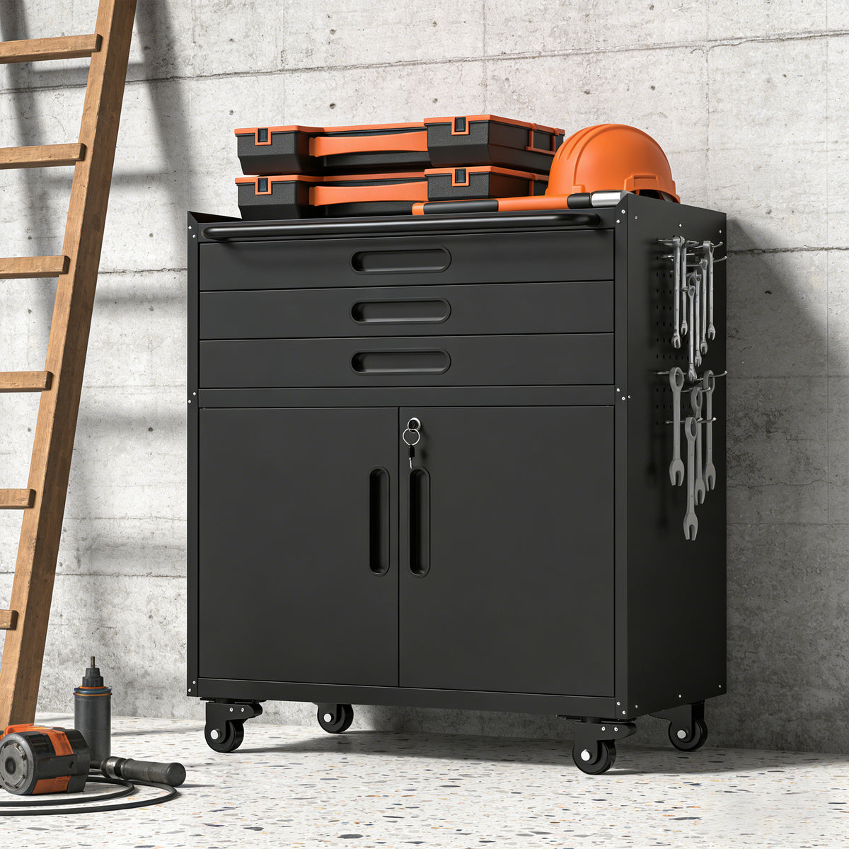 34.3 Rolling Metal Tool Cabinet Heavy Duty Garage Storage With Lockable Doors